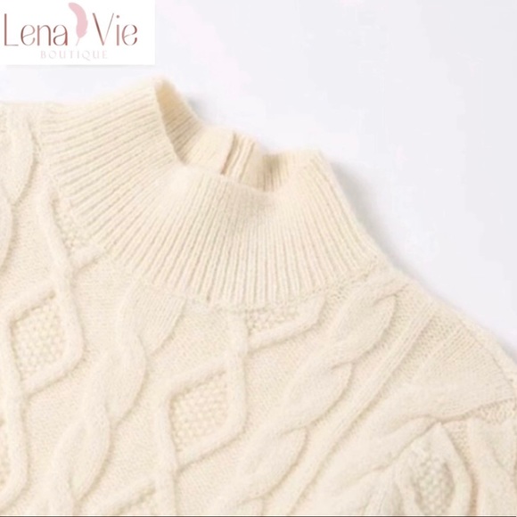 Lena Vie Dreamy Cable Knit Cream Open Back Sweater Dress, Miranda Knit Mini - Picture 11 of 16
